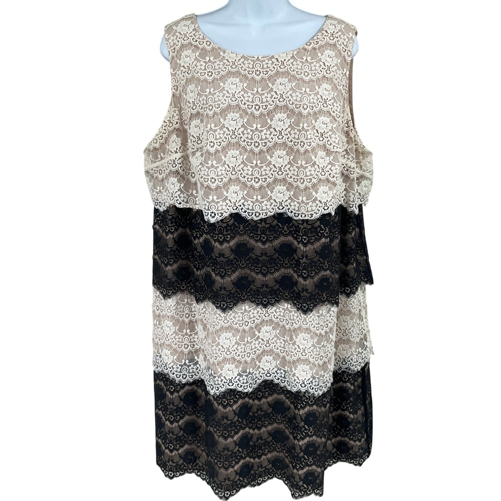 Jessica Simpson Tiered Lace Dress Womens 18W Cream Black Romantic Wedding Guest